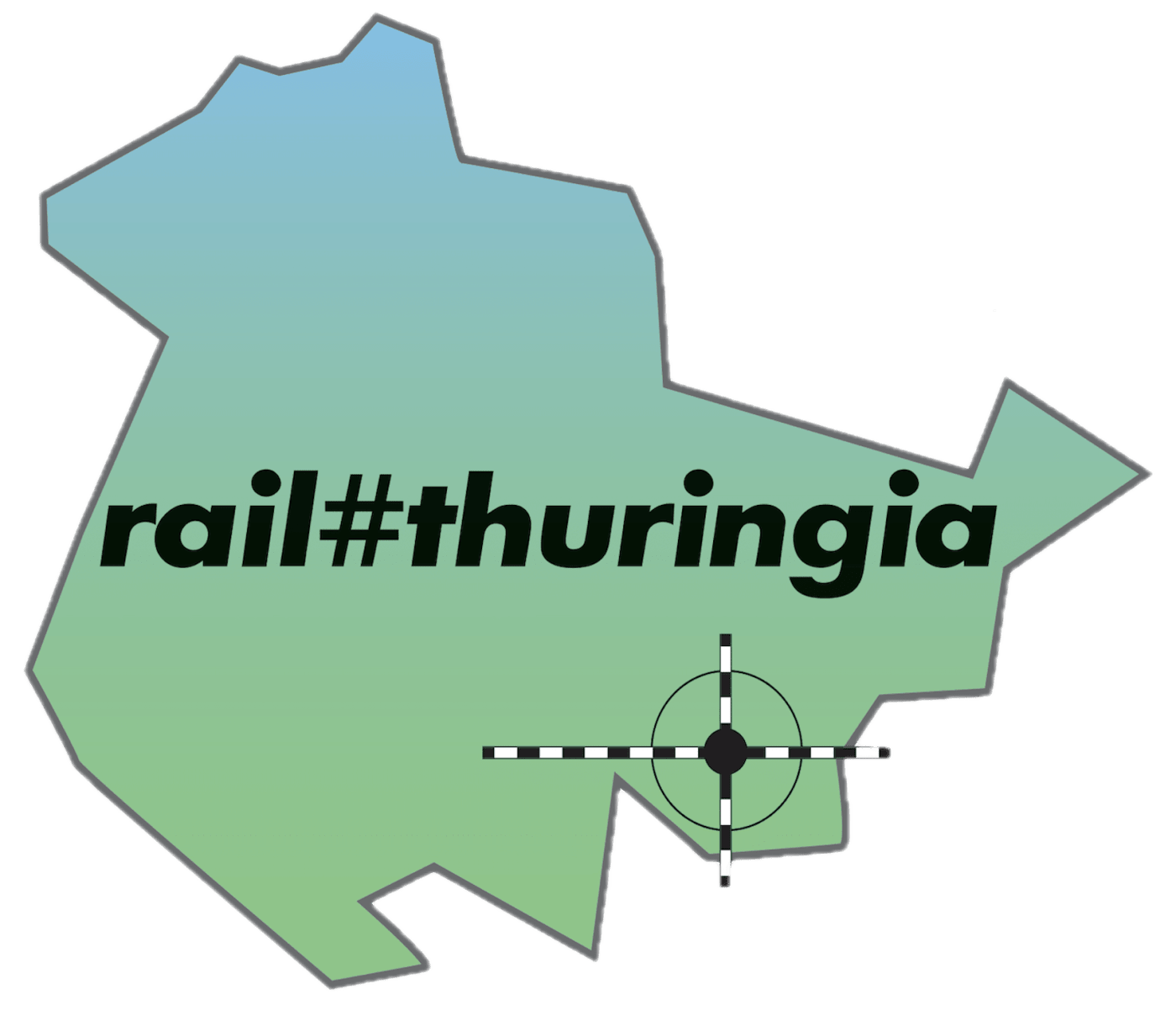 Originales rail thuringia Logo mit Thüringen-Umriss und Eisenbahnsignal